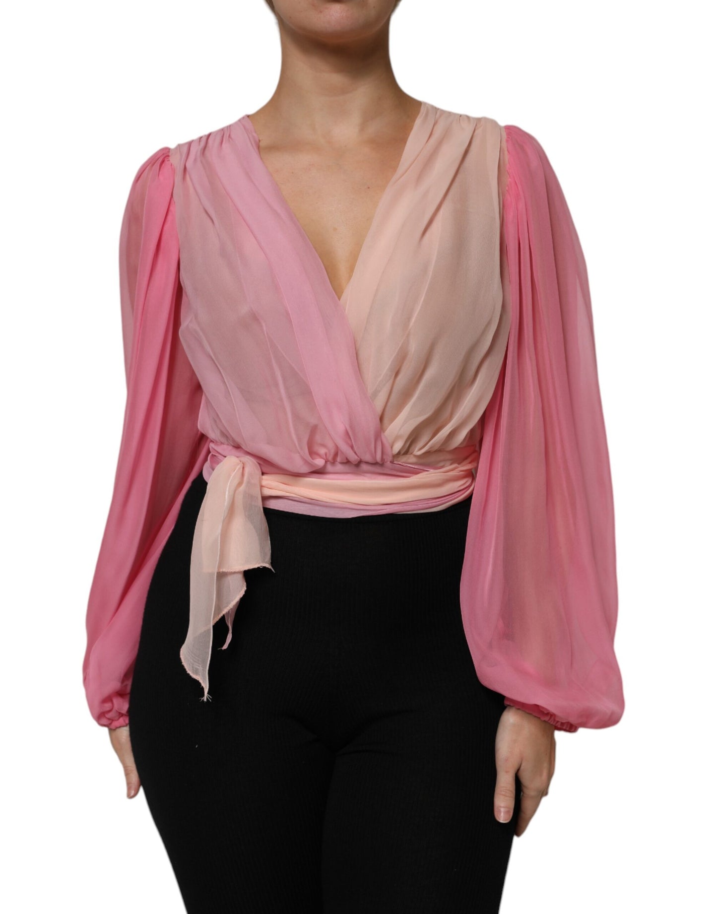 Blusa Dolce & Gabbana rosa de manga larga con escote pronunciado en V