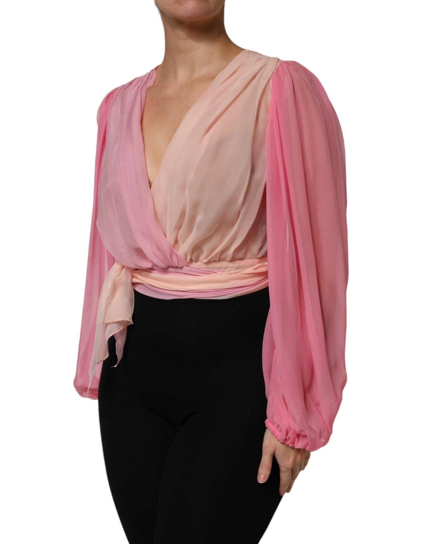 Blusa Dolce & Gabbana rosa de manga larga con escote pronunciado en V