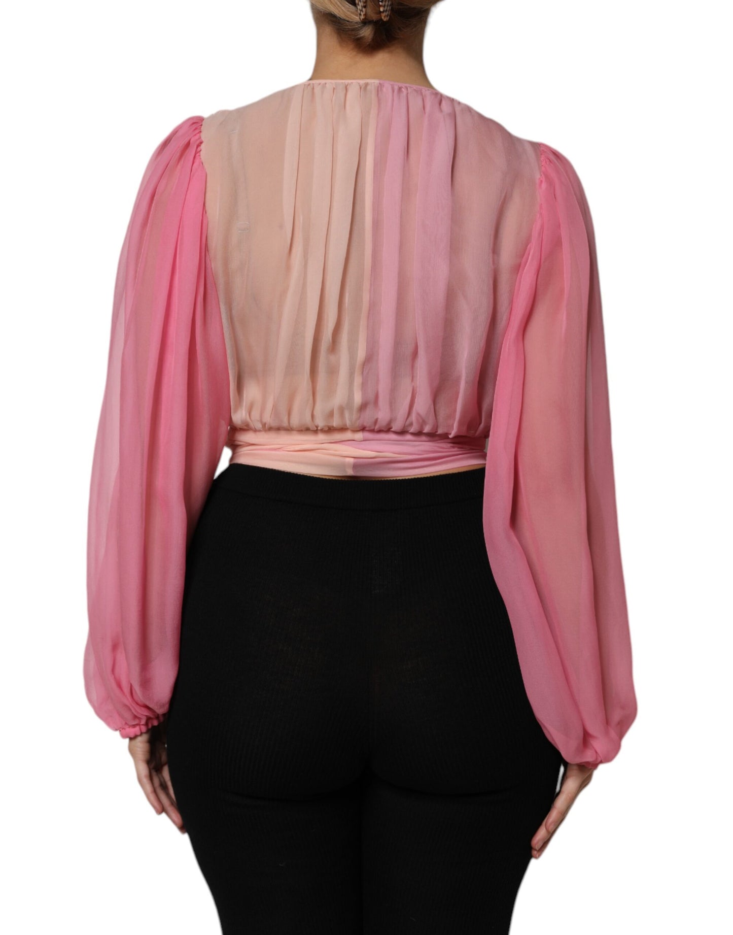 Blusa Dolce & Gabbana rosa de manga larga con escote pronunciado en V