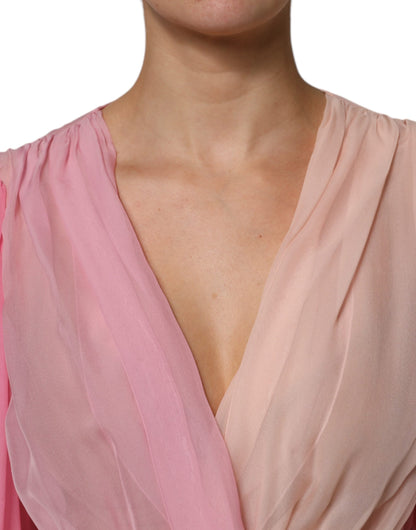 Blusa Dolce & Gabbana rosa de manga larga con escote pronunciado en V