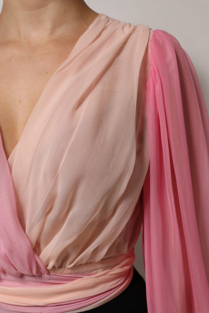 Blusa Dolce & Gabbana rosa de manga larga con escote pronunciado en V