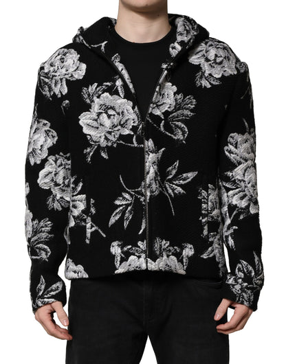 Chaqueta con capucha para hombre de lana negra con estampado floral de Dolce & Gabbana