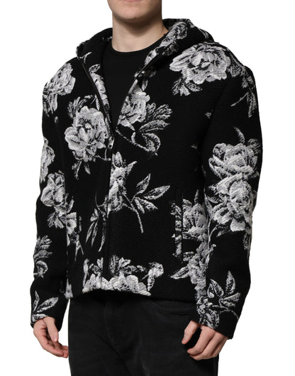 Chaqueta con capucha para hombre de lana negra con estampado floral de Dolce & Gabbana