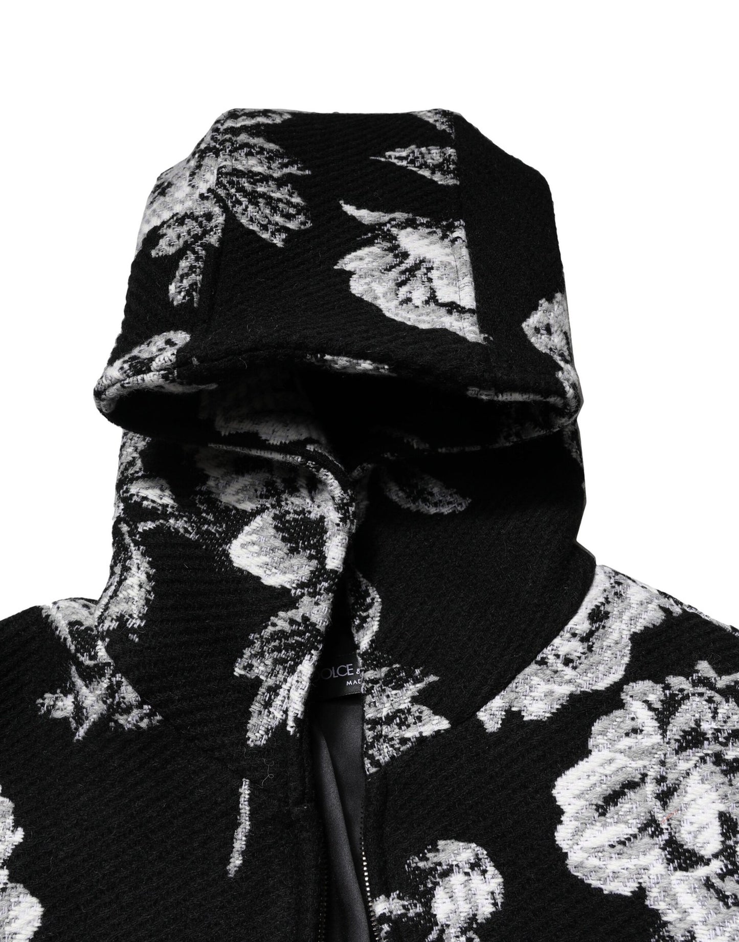 Chaqueta con capucha para hombre de lana negra con estampado floral de Dolce & Gabbana