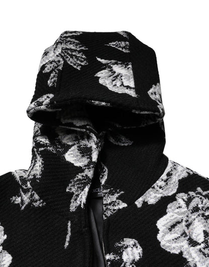 Chaqueta con capucha para hombre de lana negra con estampado floral de Dolce & Gabbana