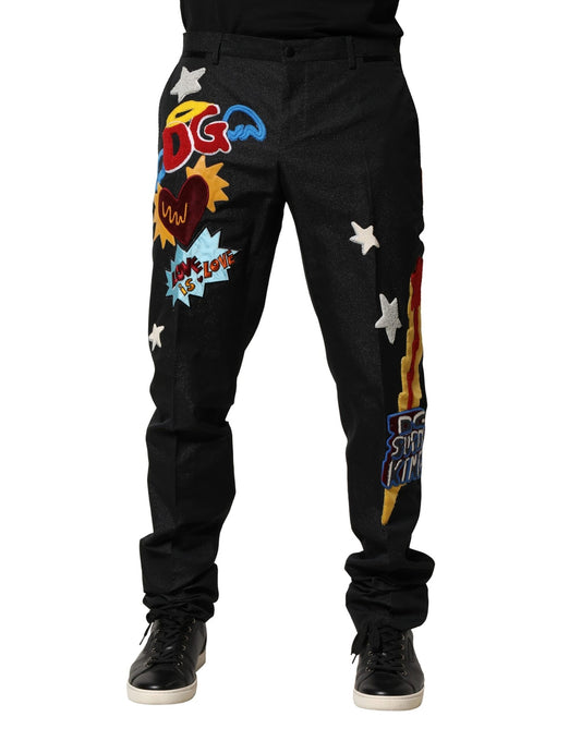 Pantalones de hombre Dolce & Gabbana negros con bordado gráfico
