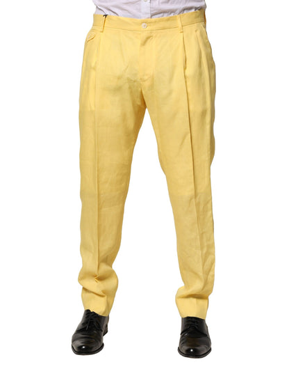 Dolce & Gabbana Pantalones de hombre de lino amarillo de corte ajustado