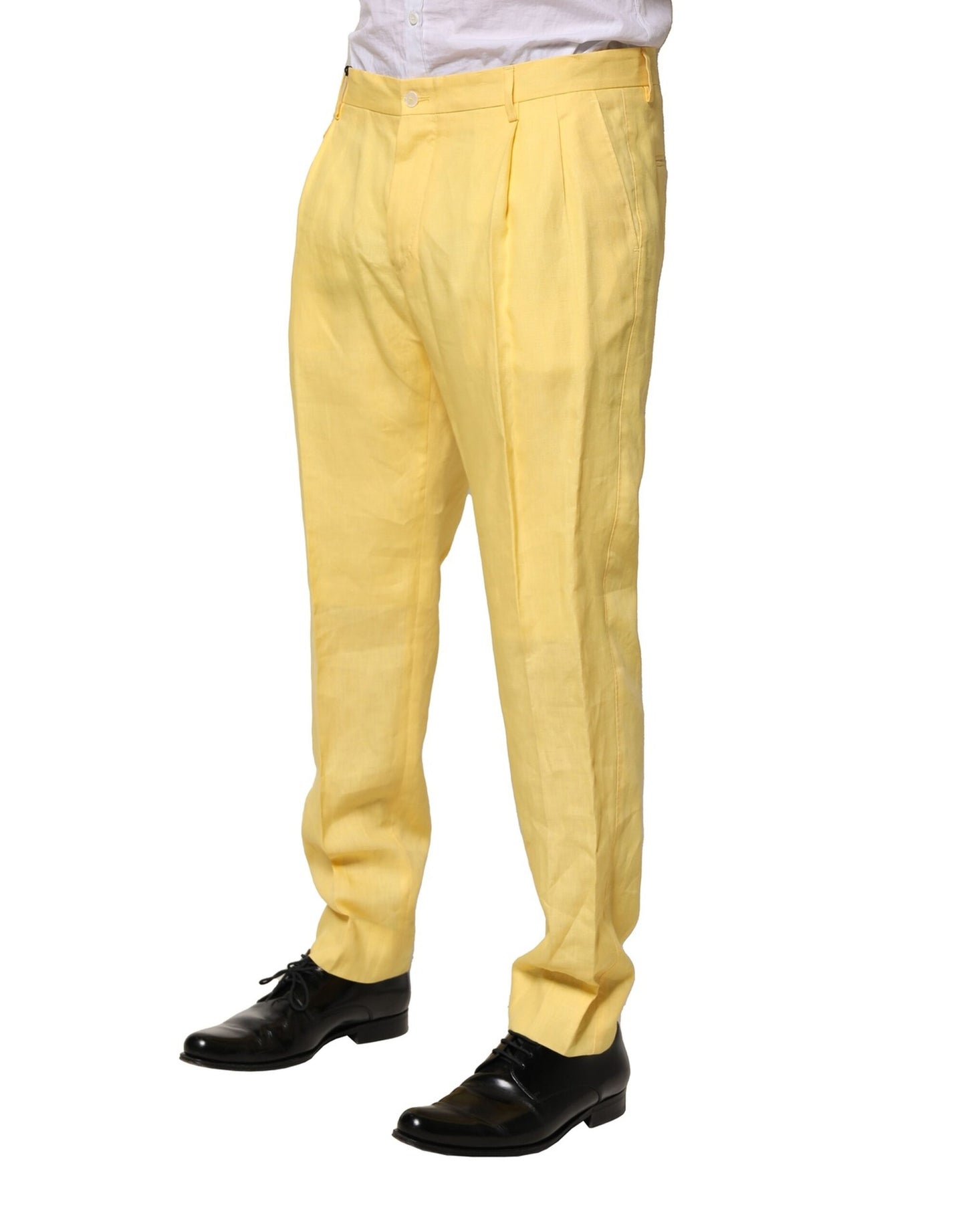 Dolce & Gabbana Pantalones de hombre de lino amarillo de corte ajustado