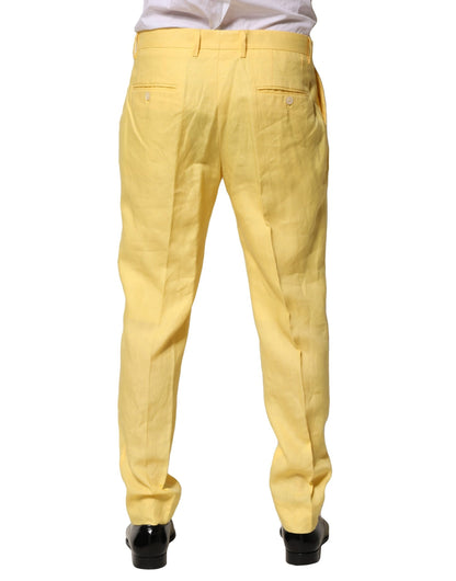 Dolce & Gabbana Pantalones de hombre de lino amarillo de corte ajustado