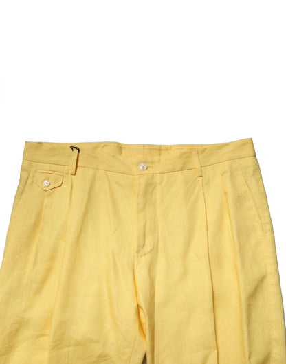 Dolce & Gabbana Pantalones de hombre de lino amarillo de corte ajustado