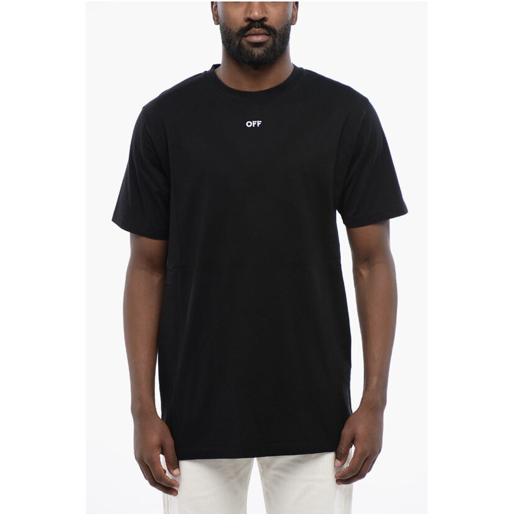 Camiseta Off-White de algodón negro con cuello redondo y flecha