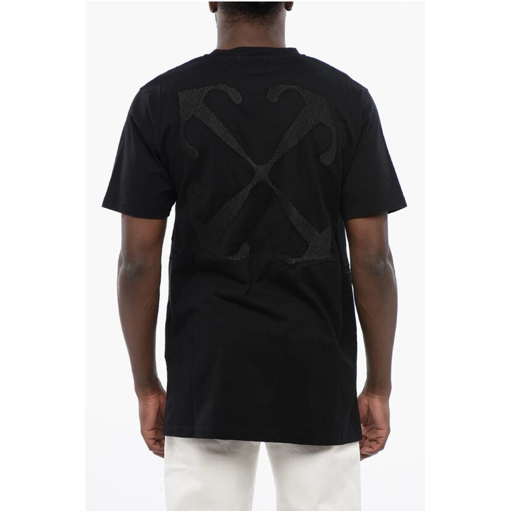 Camiseta Off-White de algodón negro con cuello redondo y flecha