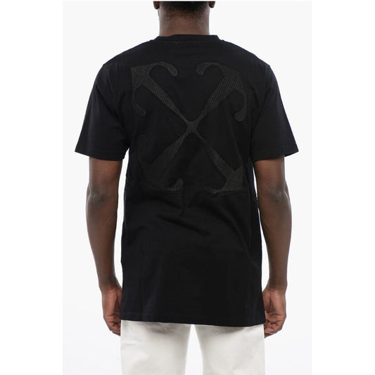 Camiseta Off-White de algodón negro con cuello redondo y flecha