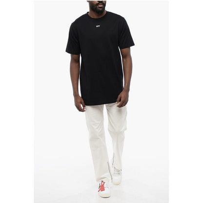 Camiseta Off-White de algodón negro con cuello redondo y flecha