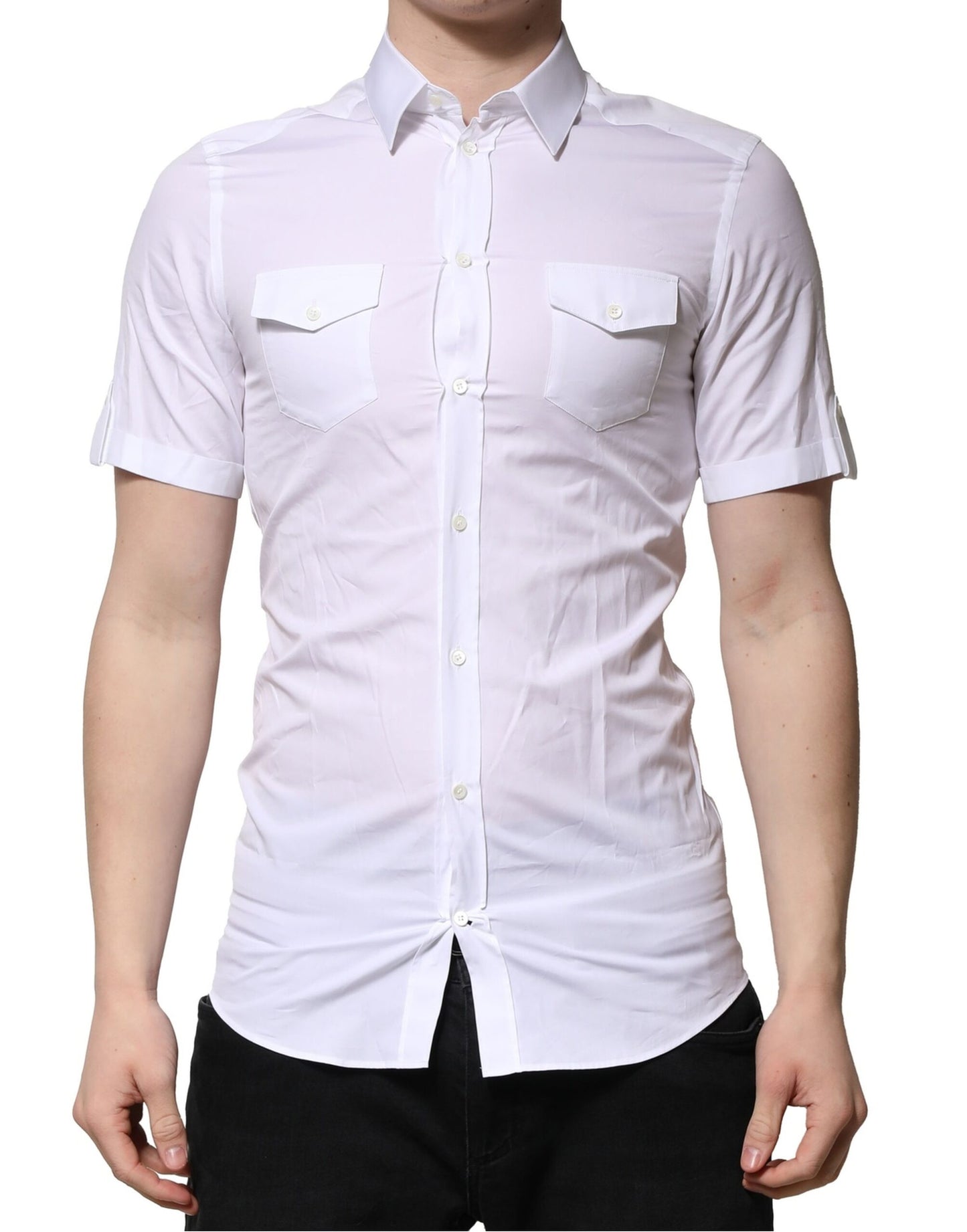 Camisa casual Dolce & Gabbana blanca de algodón y manga corta, GOLD