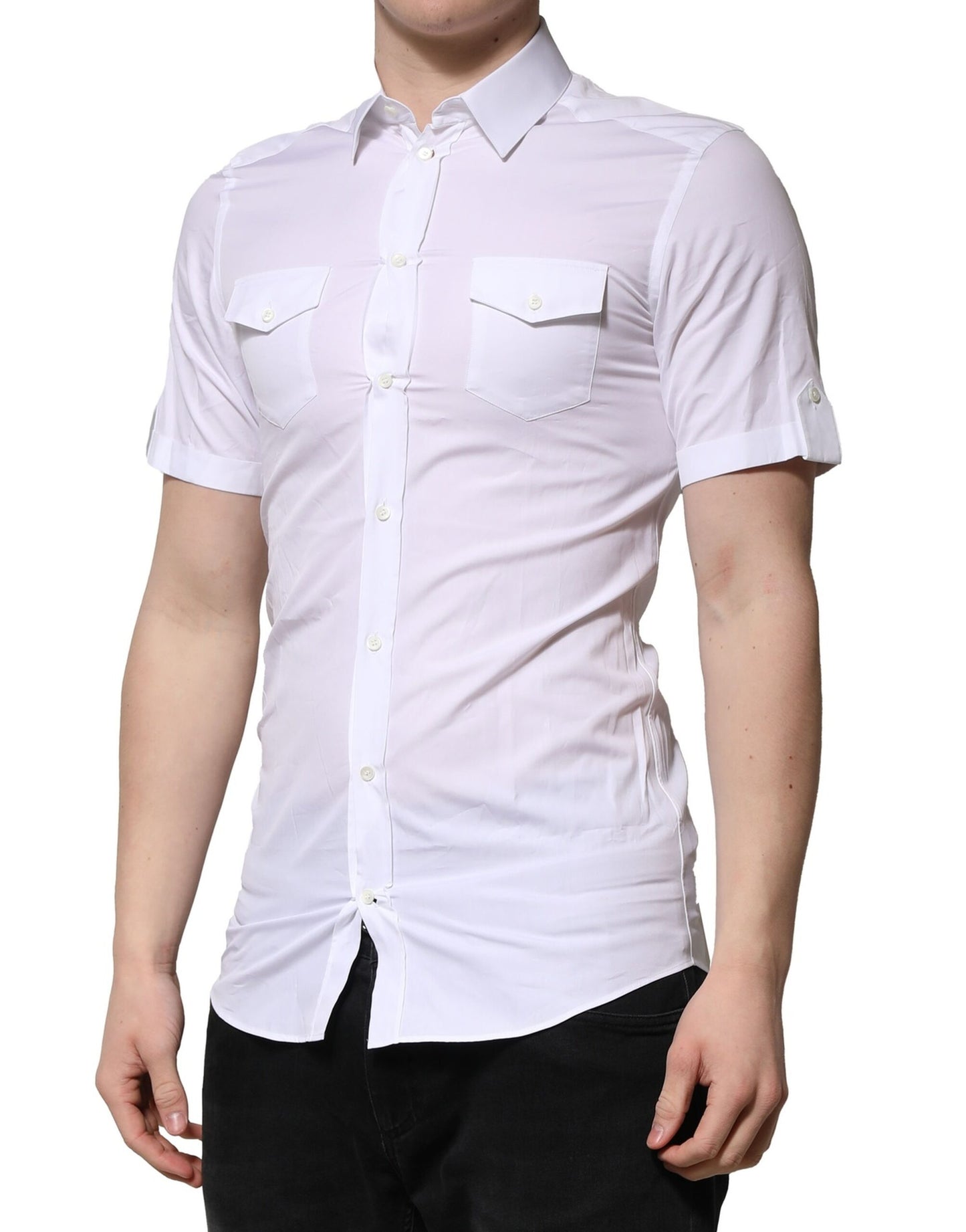 Camisa casual Dolce & Gabbana blanca de algodón y manga corta, GOLD