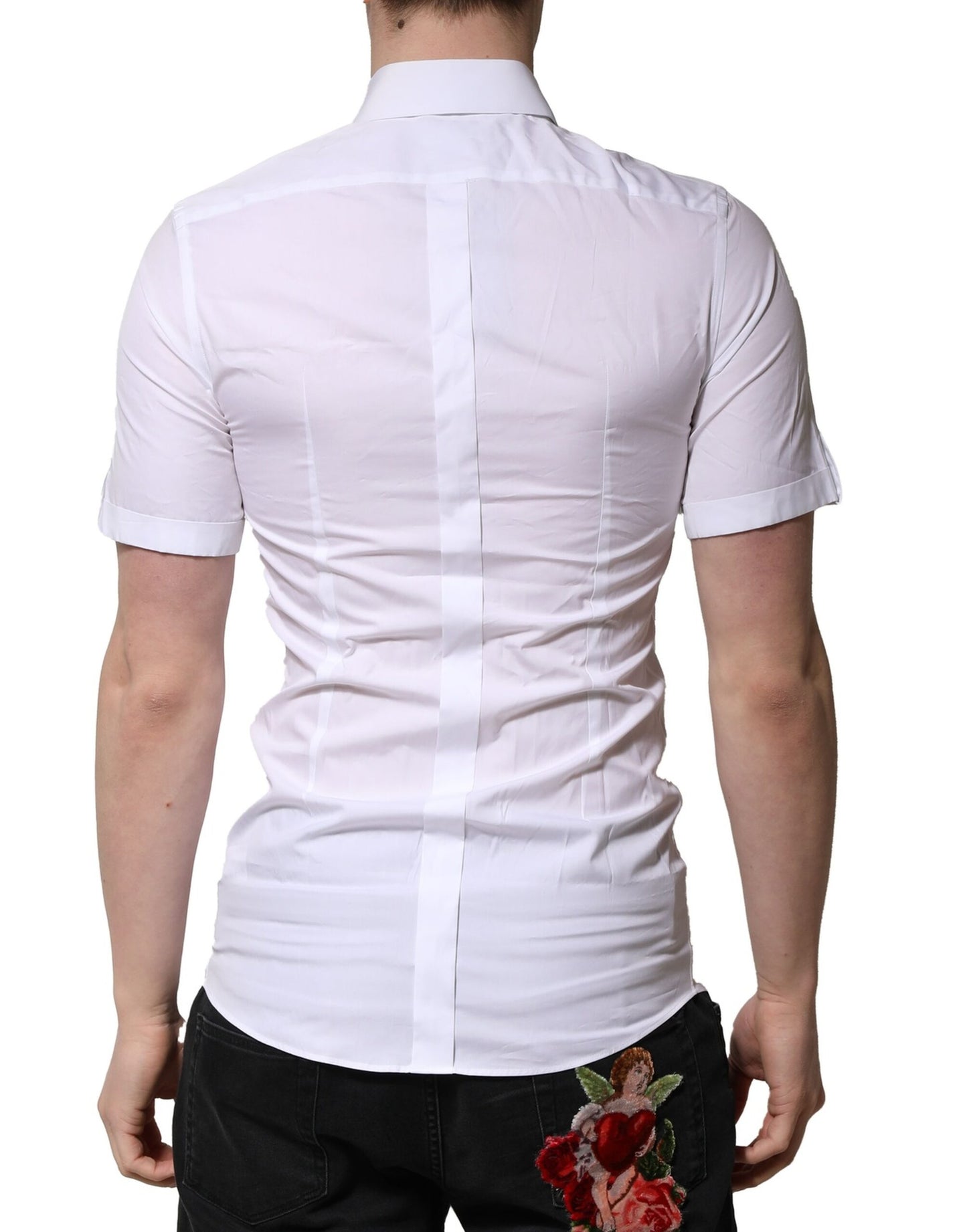 Camisa casual Dolce & Gabbana blanca de algodón y manga corta, GOLD