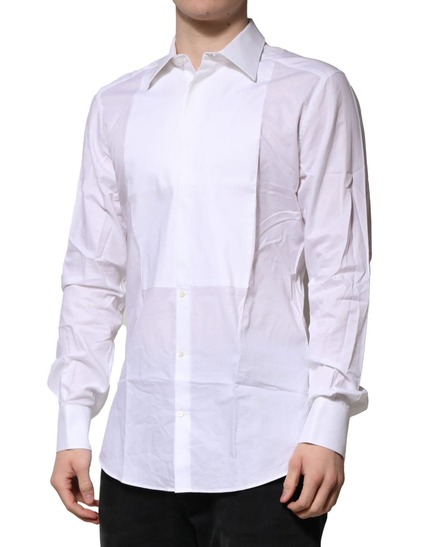 Camisa Formal de Algodón Popelín con Pechera Blanca GOLD para Hombre de Dolce & Gabbana