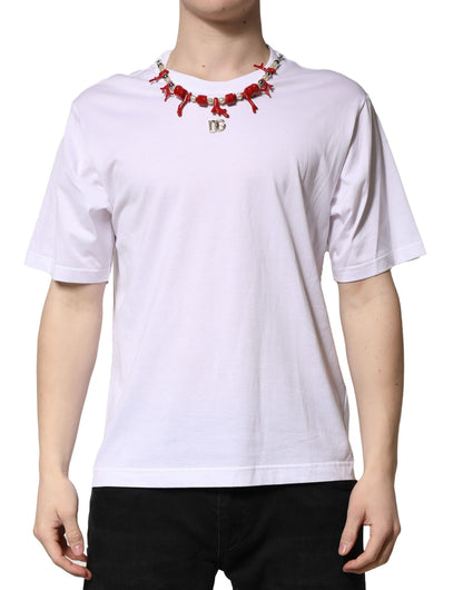 Camiseta Dolce & Gabbana blanca de algodón con cuello redondo y adornos