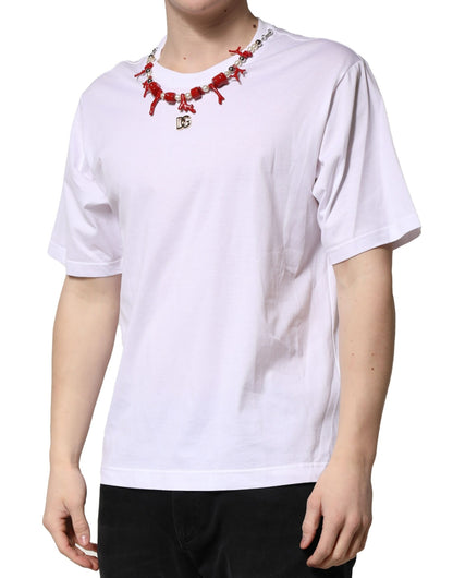 Camiseta Dolce & Gabbana blanca de algodón con cuello redondo y adornos