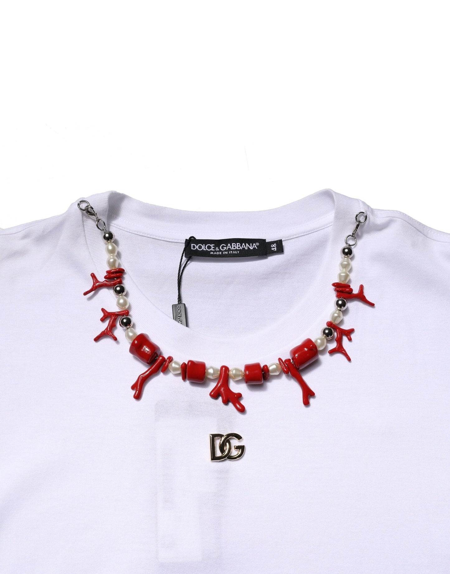 Camiseta Dolce & Gabbana blanca de algodón con cuello redondo y adornos