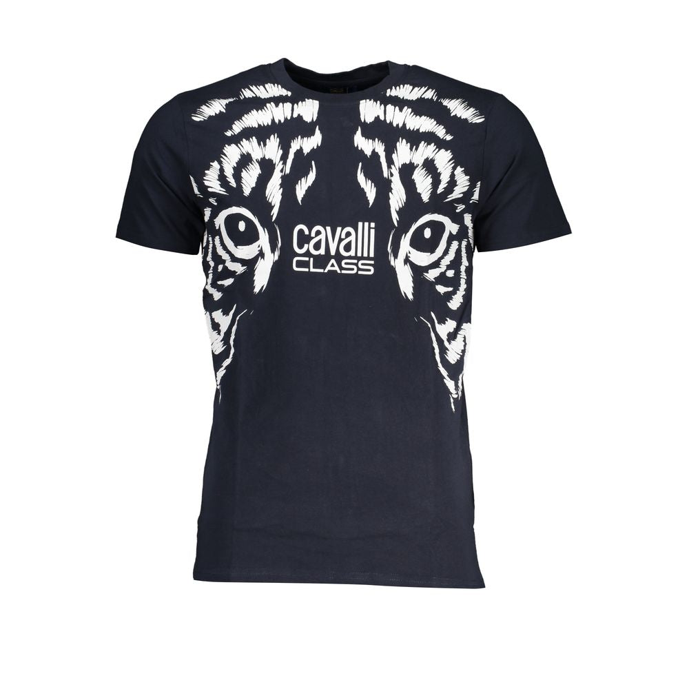 Camiseta de hombre de algodón azul Cavalli Class