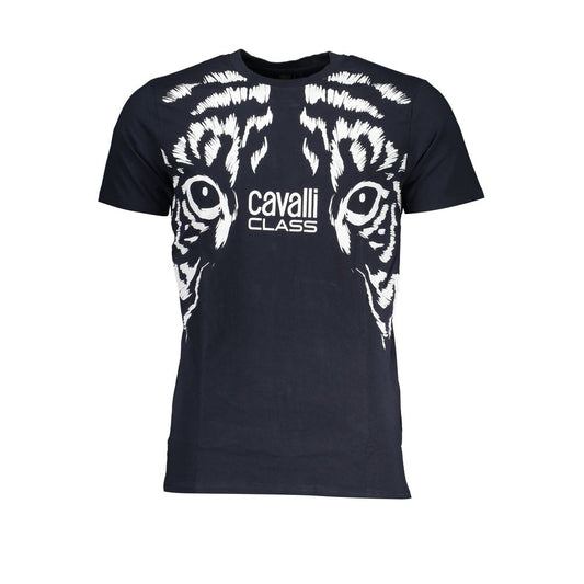 Camiseta de hombre de algodón azul Cavalli Class