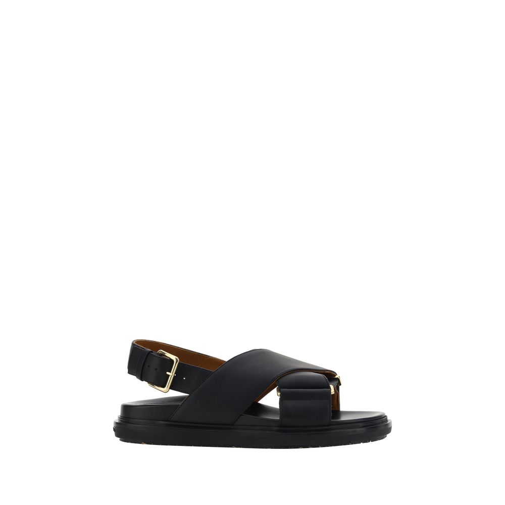 Sandalias Planas Marni de Piel de Becerro Negra Bos Taurus