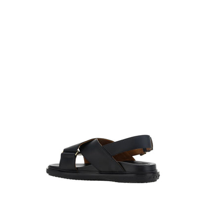 Sandalias Planas Marni de Piel de Becerro Negra Bos Taurus