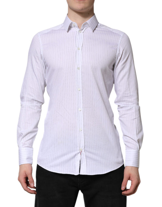 Camisa de vestir formal de algodón de manga larga con rayas blancas de Dolce & Gabbana