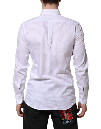 Camisa de vestir formal de algodón de manga larga con rayas blancas de Dolce & Gabbana