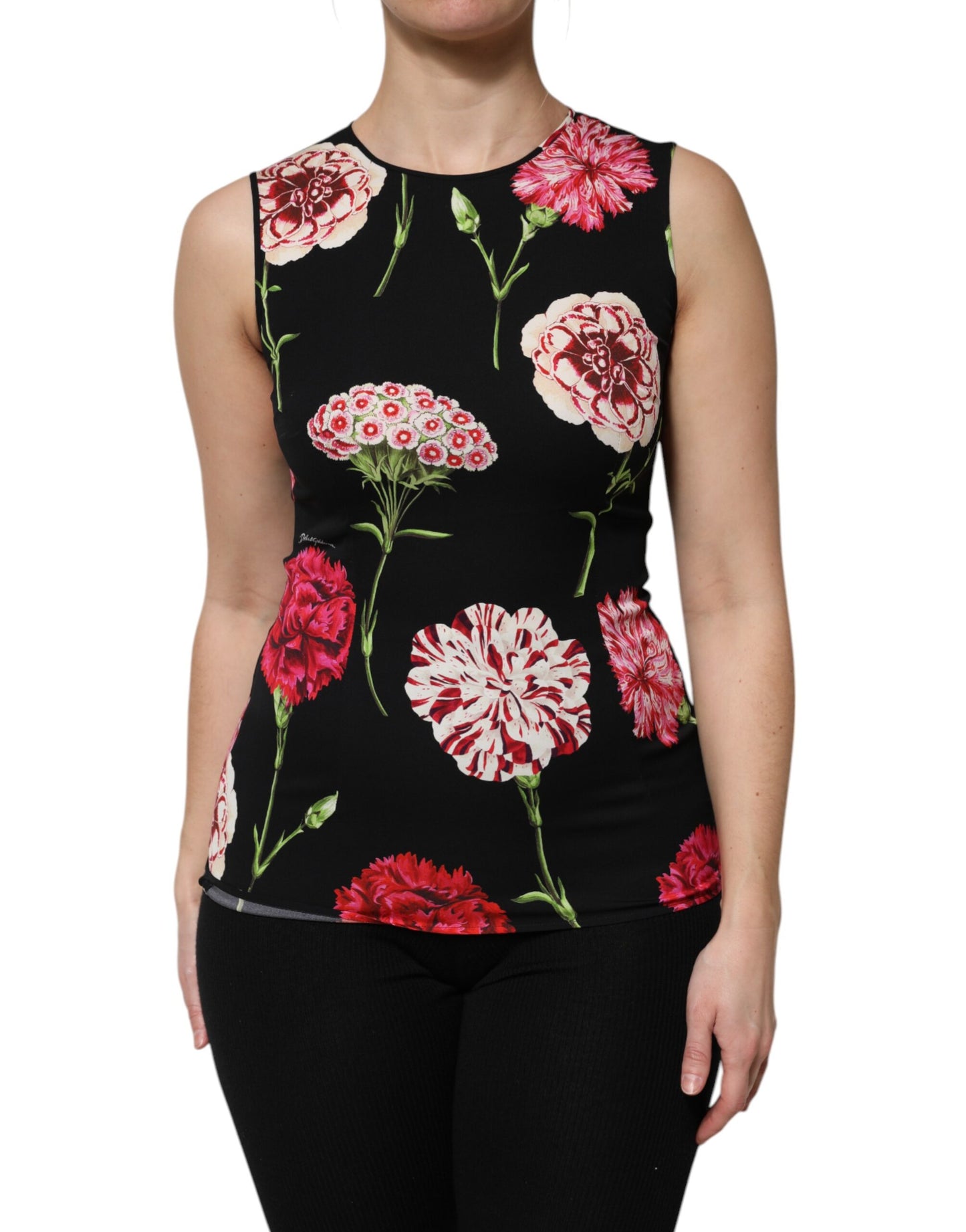 Top de blusa sin mangas con estampado floral negro de Dolce & Gabbana