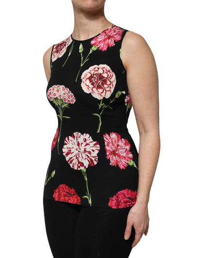 Top de blusa sin mangas con estampado floral negro de Dolce & Gabbana