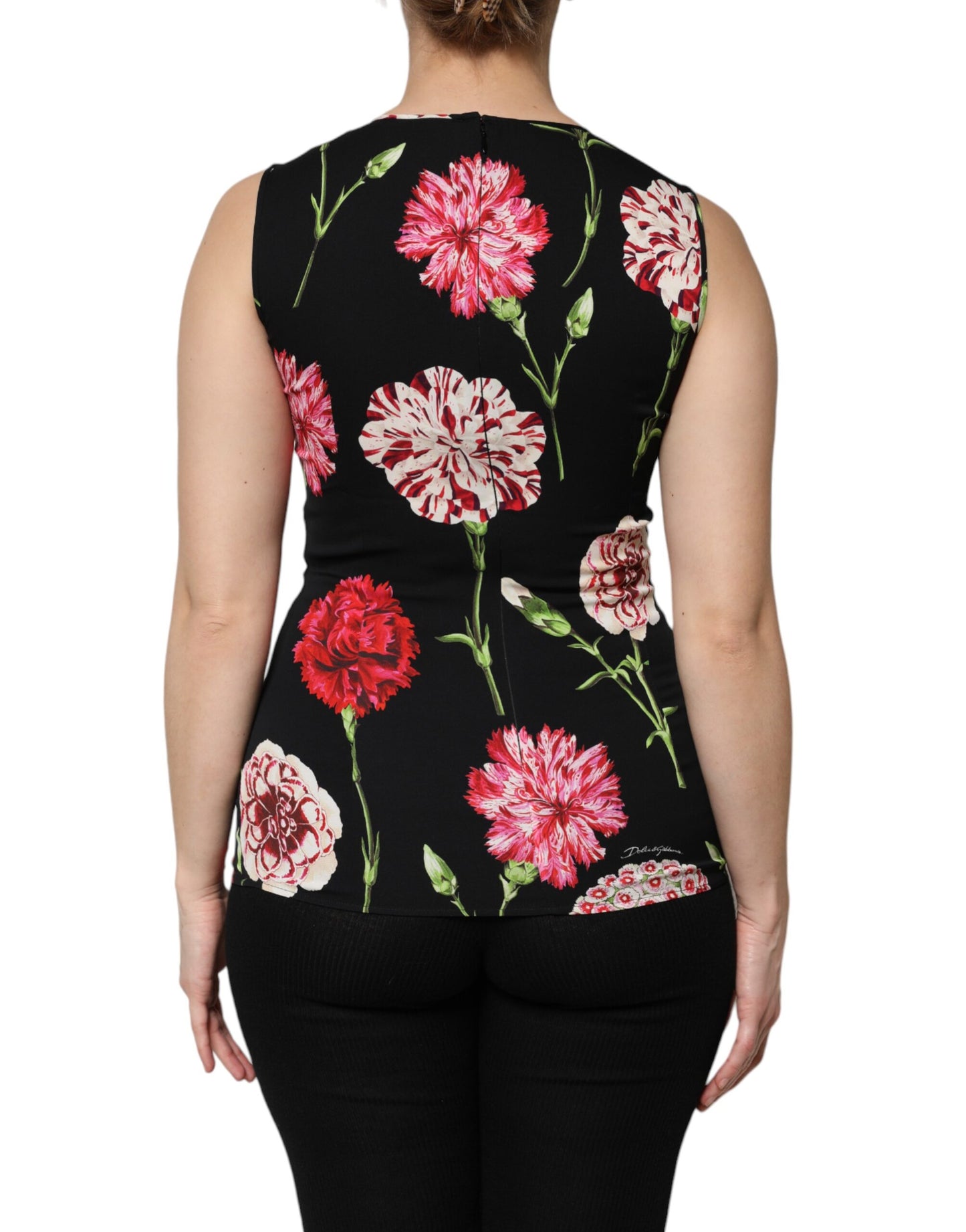 Top de blusa sin mangas con estampado floral negro de Dolce & Gabbana