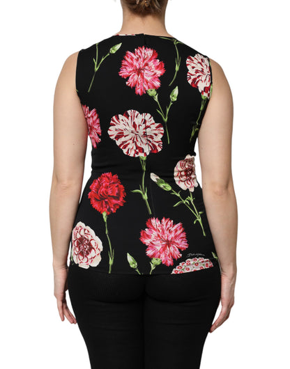 Top de blusa sin mangas con estampado floral negro de Dolce & Gabbana
