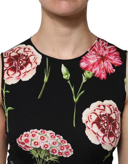 Top de blusa sin mangas con estampado floral negro de Dolce & Gabbana