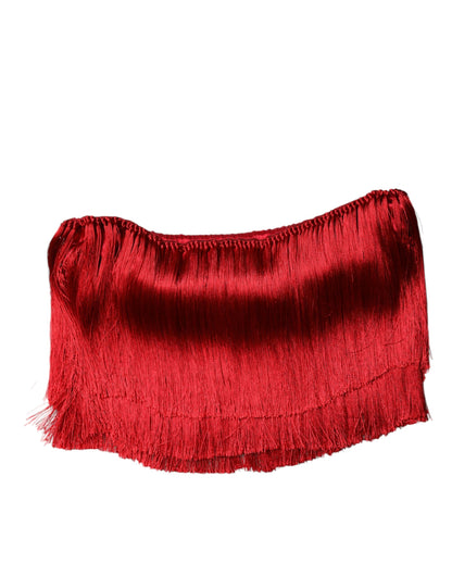 Top corto tipo tubo sin tirantes de seda roja con flecos Dolce & Gabbana