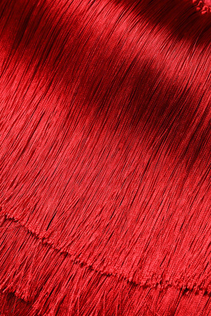 Top corto tipo tubo sin tirantes de seda roja con flecos Dolce & Gabbana