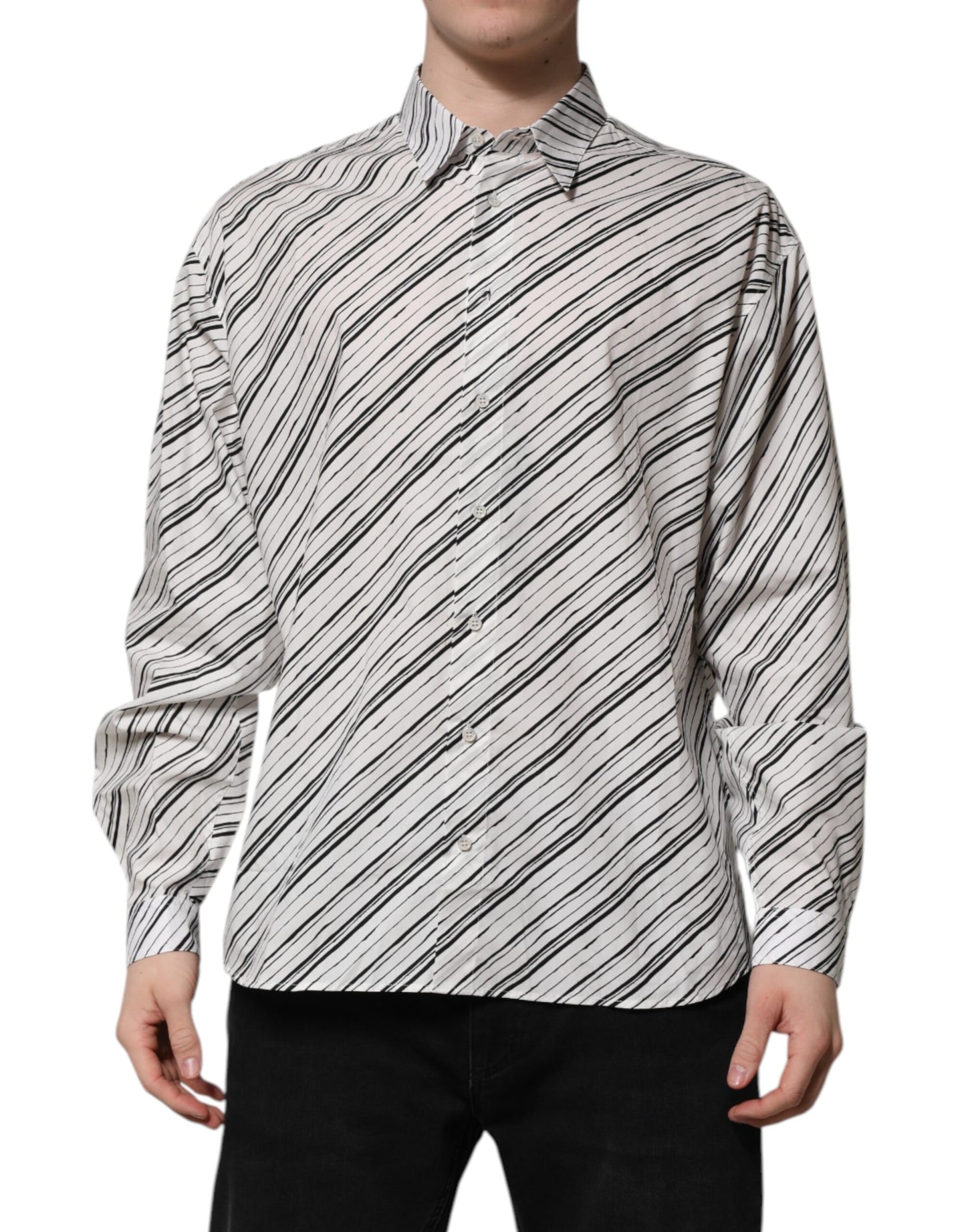 Camisa formal de hombre Dolce & Gabbana de manga larga a rayas blancas