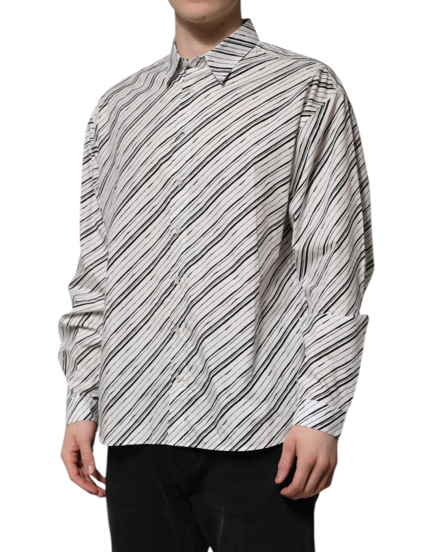 Camisa formal de hombre Dolce & Gabbana de manga larga a rayas blancas