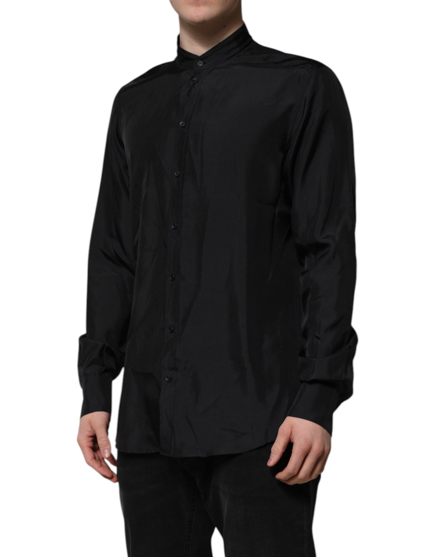 Camisa de vestir formal Dolce & Gabbana MARTINI de seda azul oscuro para hombre
