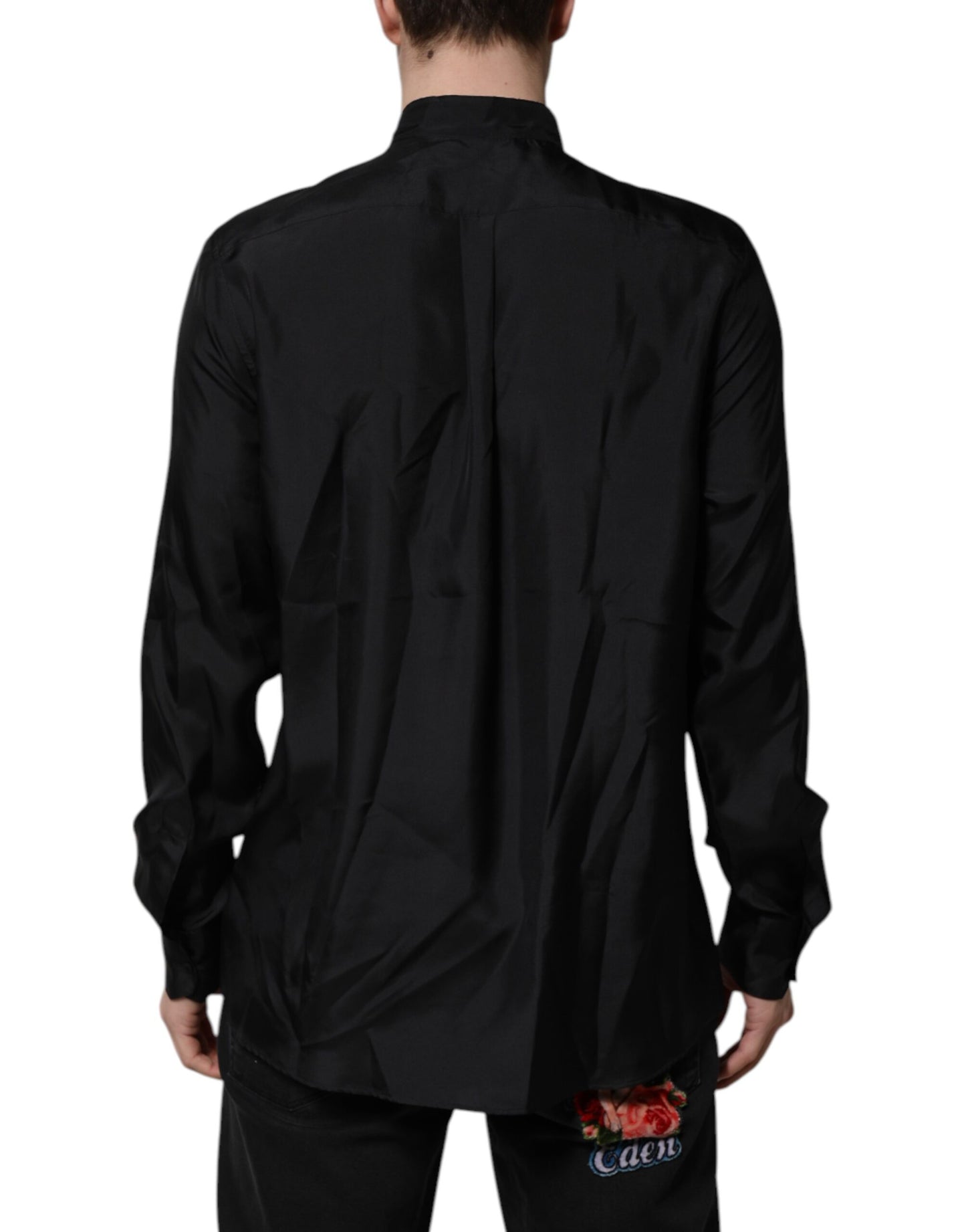 Camisa de vestir formal Dolce & Gabbana MARTINI de seda azul oscuro para hombre