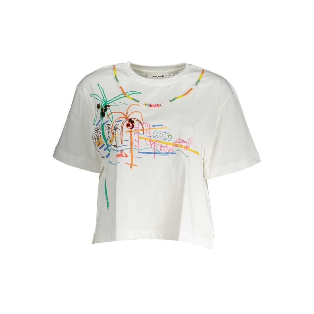 Camiseta de Algodón Blanca para Mujer Desigual