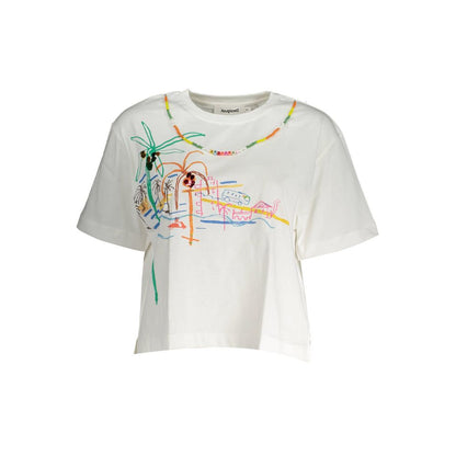Camiseta de Algodón Blanca para Mujer Desigual