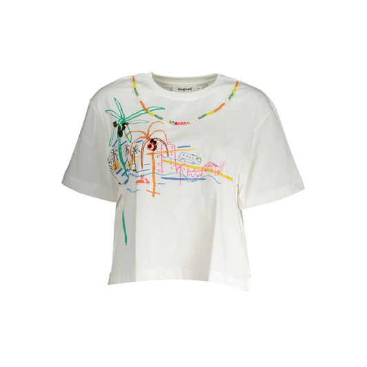 Camiseta de Algodón Blanca para Mujer Desigual