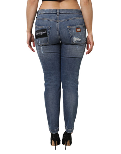 Jeans de mezclilla Dolce & Gabbana de algodón azul desgastado de tiro bajo