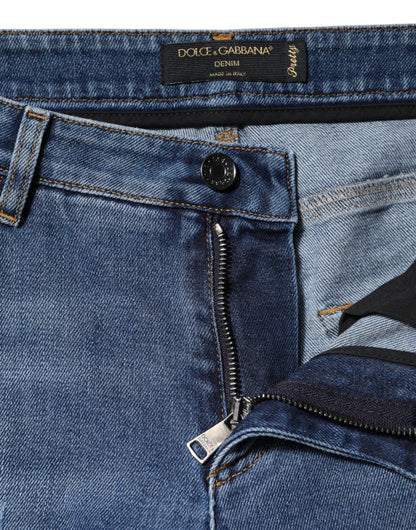 Jeans de mezclilla Dolce & Gabbana de algodón azul desgastado de tiro bajo
