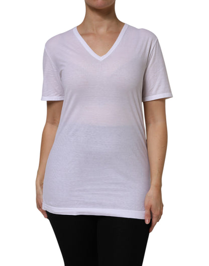 Camiseta de manga corta con cuello de pico de algodón blanco Dolce & Gabbana