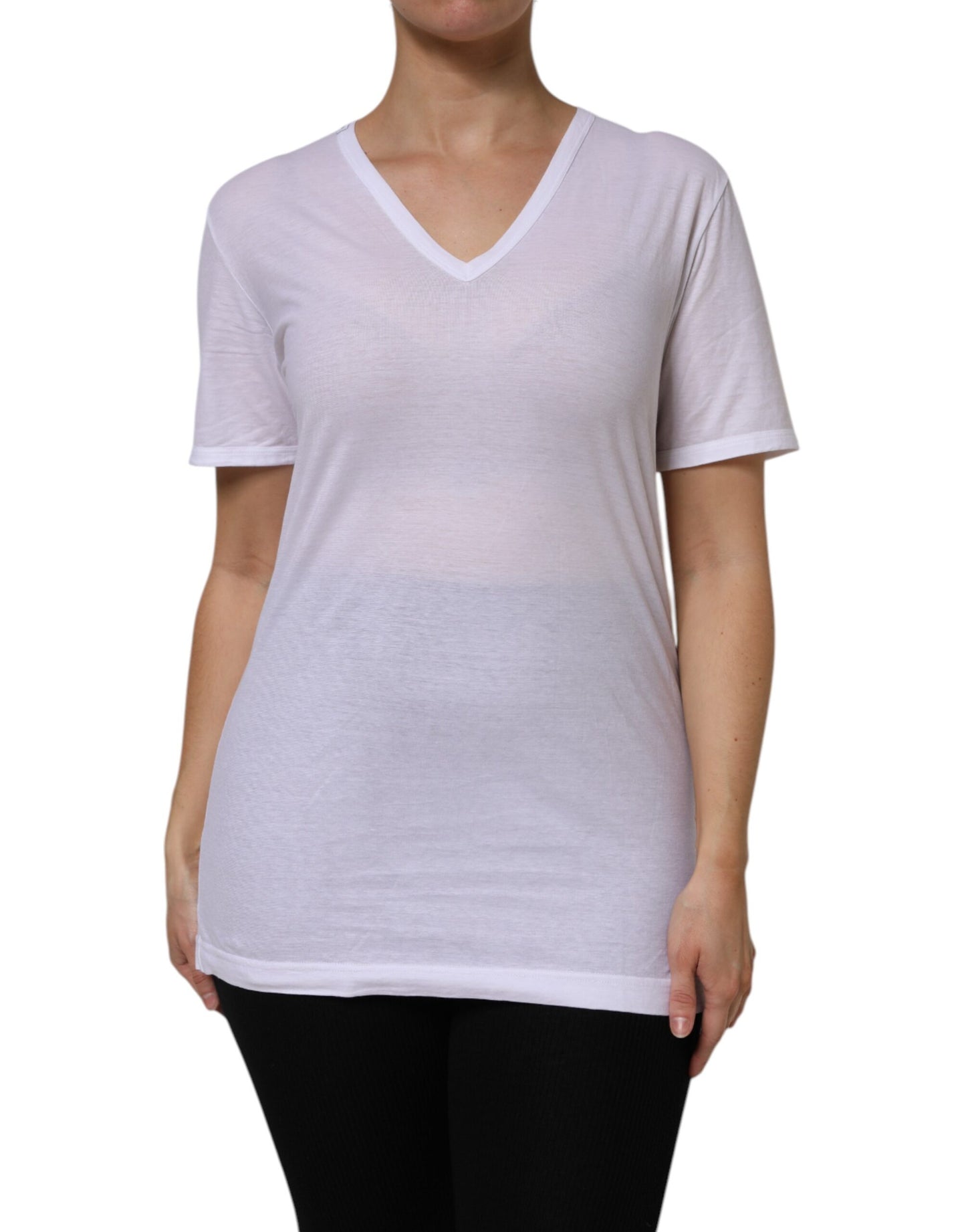 Camiseta de manga corta con cuello de pico de algodón blanco Dolce & Gabbana