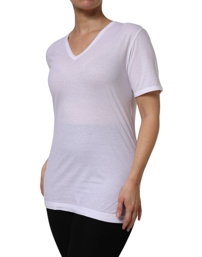 Camiseta de manga corta con cuello de pico de algodón blanco Dolce & Gabbana